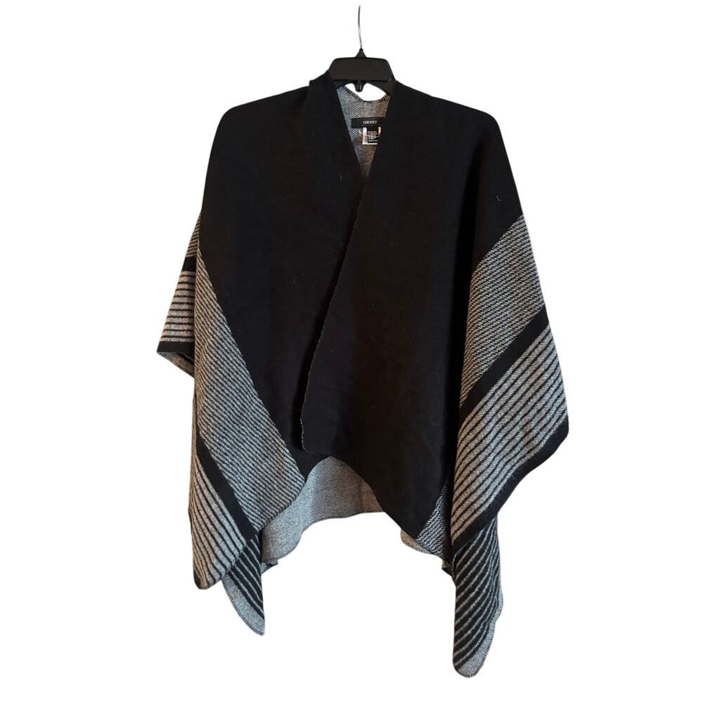 Forever 21 Cardigan Wrap Draped Sweater Shawl Open Stripe Pattern One Size Gray
